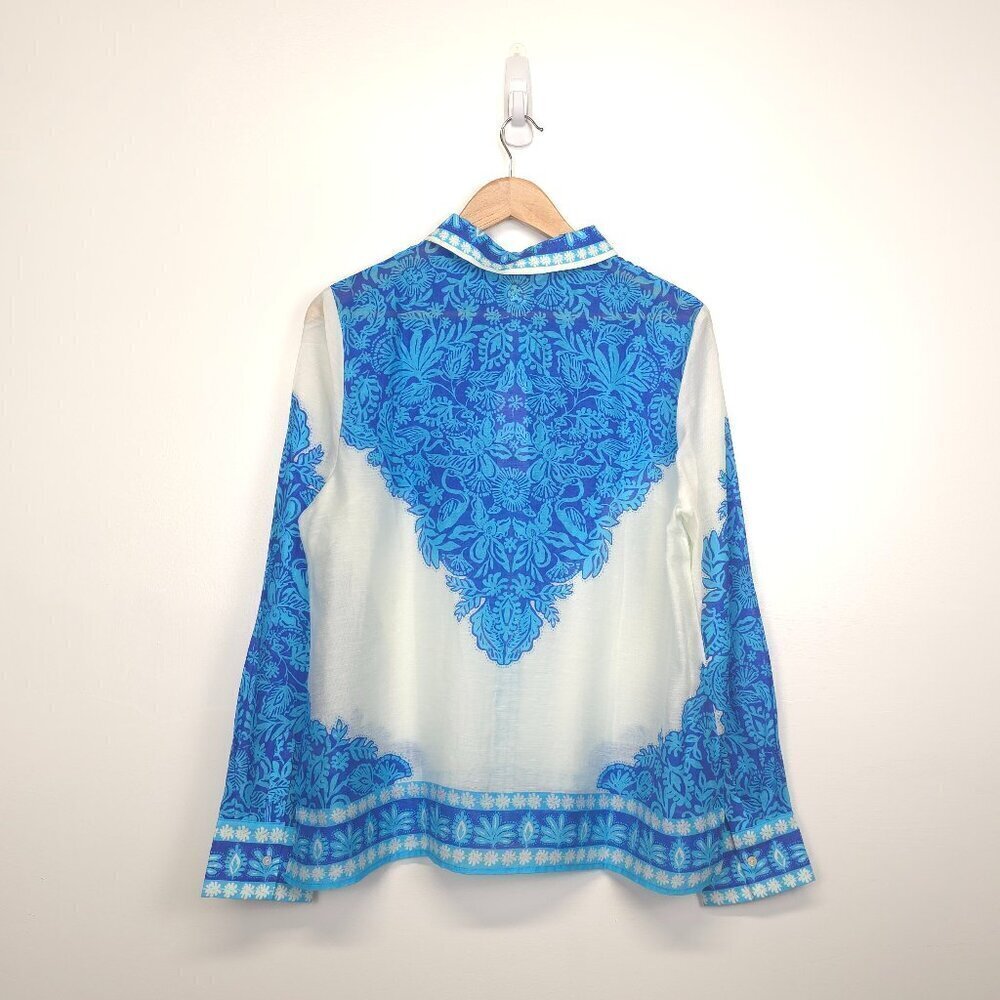 Lilly Pulitzer  Breeze Aqua Jungle Escape Engineered Woven Kiran Button Down Top - Picture 5 of 10